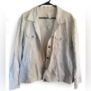 J. Jill Natural Beige Embroidered Linen Jacket xl